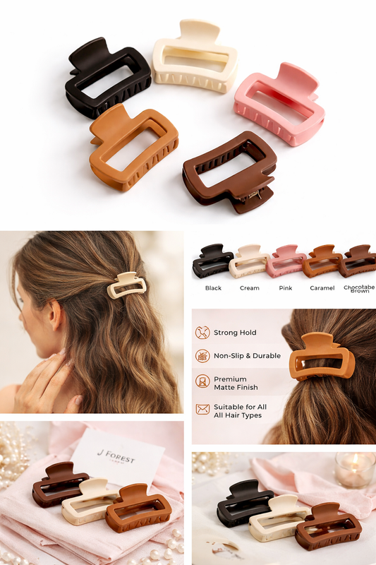 Matte Hair Claw Clips for Women – Strong Hold Rectangle Hair Clutcher – Non-Slip Hair Accessories (Pack of 3)