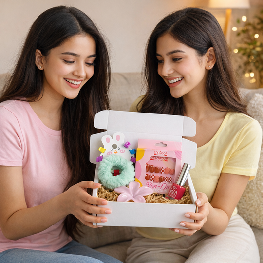 Mini Gift Hamper Set for Girls & Women | Cute Beauty & Hair Accessories Combo | Nail Kit, Hair Clips, Scrunchie & Nail Polish | Budget Gift Pack in 199