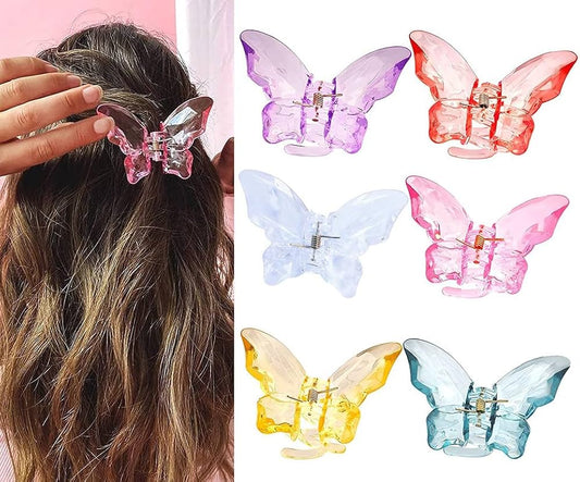 Butterfly Hair Claw Clips Set for Women & Girls – Colorful Acrylic Mini Hair Clutcher – Strong Hold Cute Hair Accessories (Pack of 4)