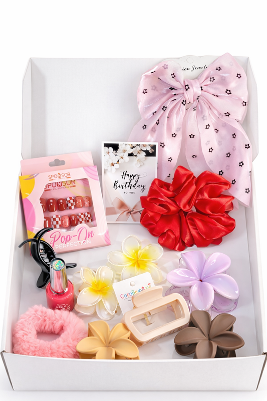 J FOREST BIRTHDAY Premium Gift Hamper ;For Women & Girls 15 Beautiful Accessories in 1 Box – Complete combo set including hair clips, claw clips, scrunchies, flower clips, nail art, and cute mini accessories.