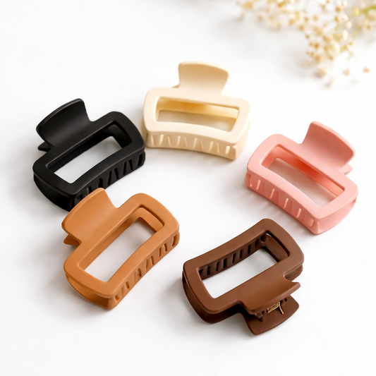 Matte Hair Claw Clips for Women – Strong Hold Rectangle Hair Clutcher – Non-Slip Hair Accessories (Pack of 3)