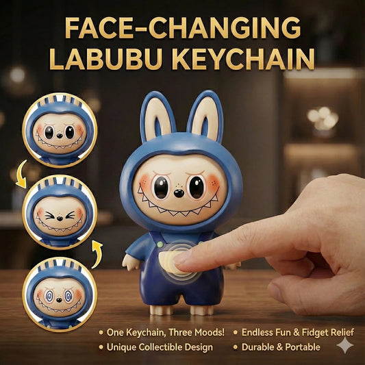 Face-Changing Labubu Keychain – Cute Collectible Toy with 3 Expressions