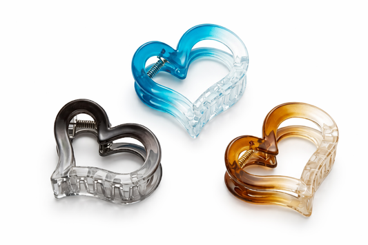 Heart Shape Hair Claw Clips for Women & Girls – Stylish Transparent Hair Clutcher – Strong Hold Acrylic Hair Accessories (Pack of 3)