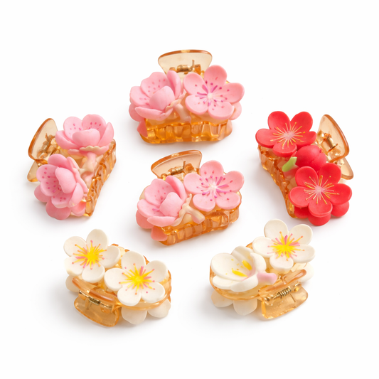 Floral Hair Claw Clips for Women & Girls – Elegant Flower Design Mini Hair Clutcher – Strong Hold Acrylic Hair Accessories (Pack of 4